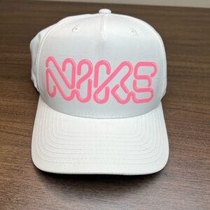 Nike SnapBack Hat Cap with Pink Logo on White